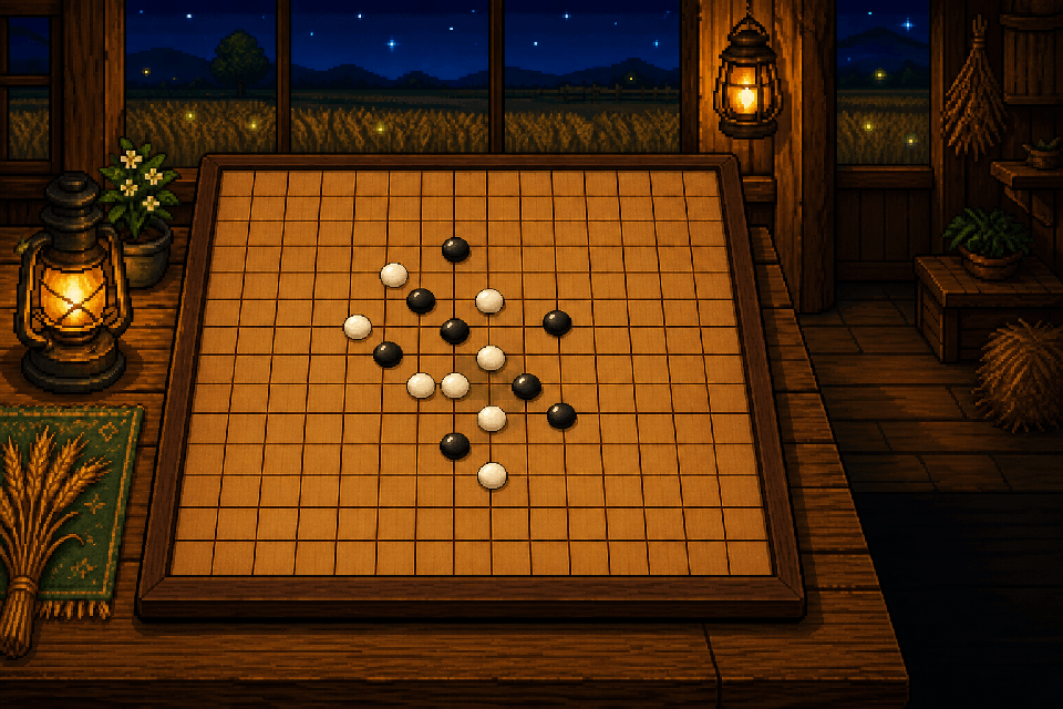暖灯农场木屋中的十五路五子棋盘
